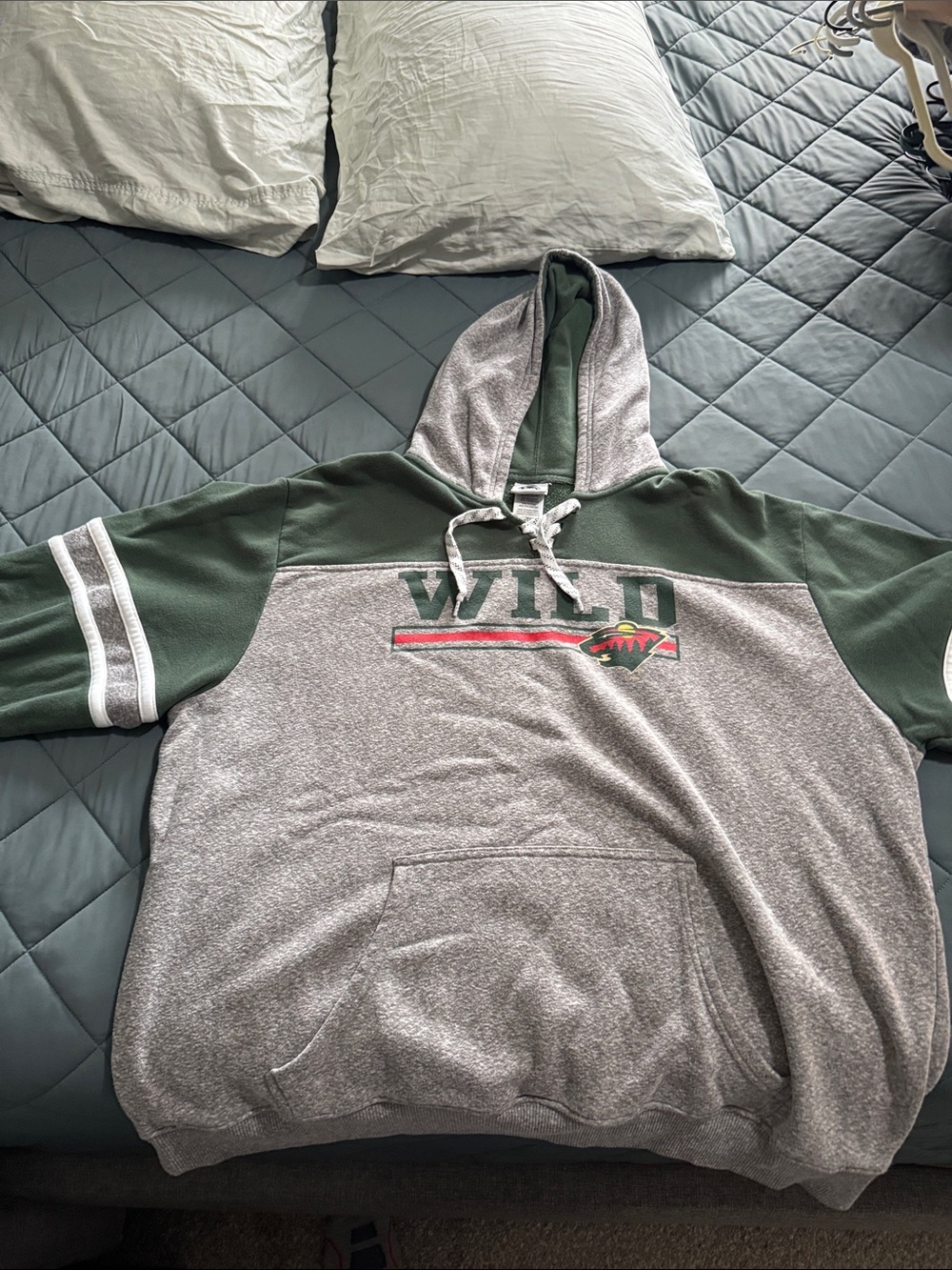 NHL Grey and Green Wild Pullover Hoodie